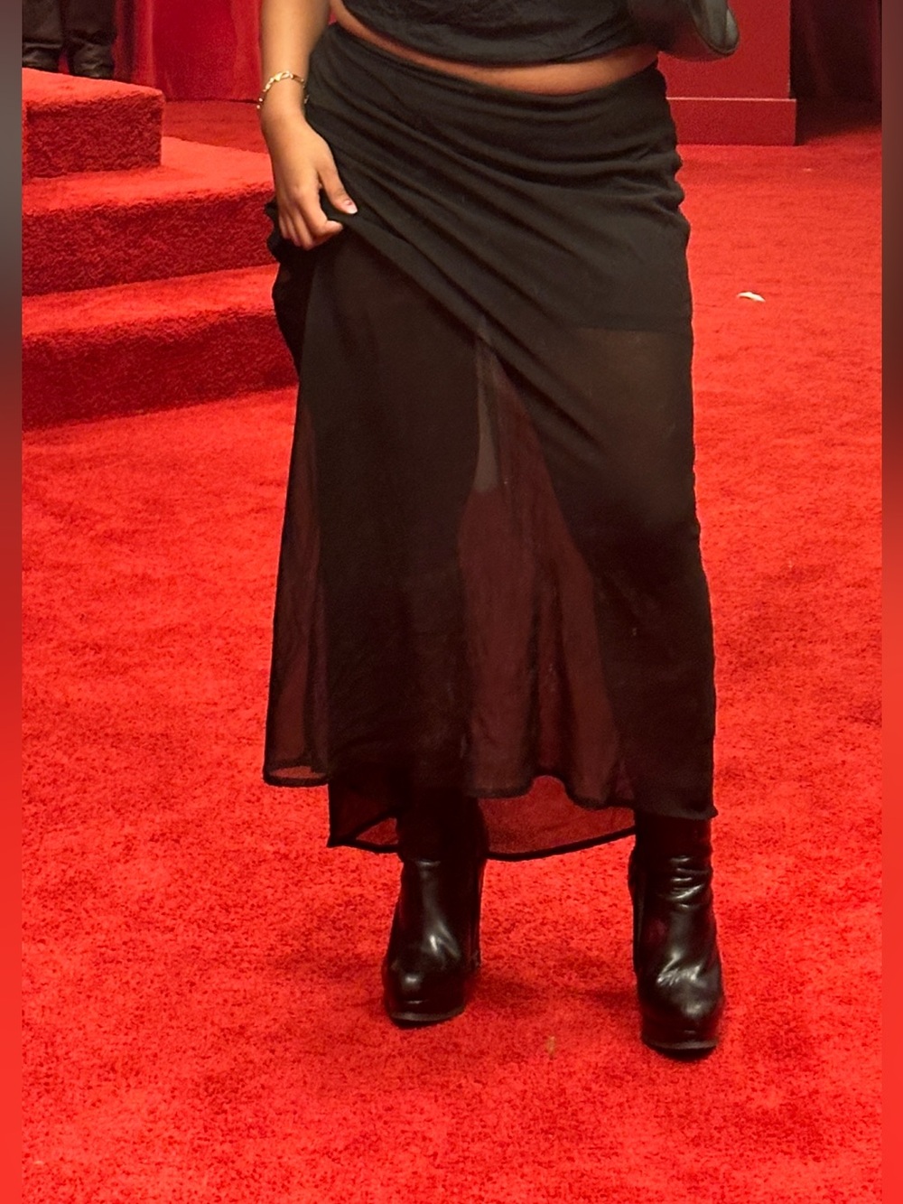 Zara Sheer Black Midi Skirt w/ mini underskirt lightweight